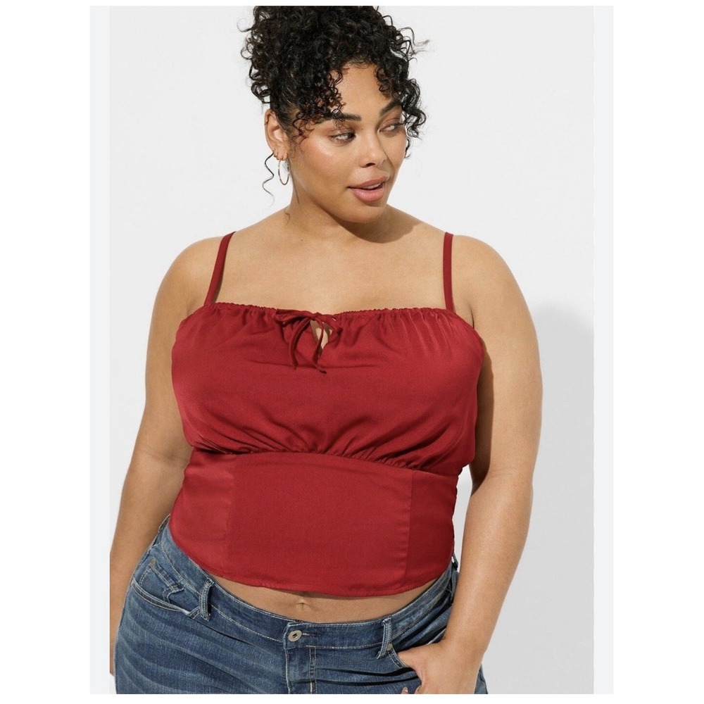 Torrid Satin Tie Front Sleeveless Crop Tank Size 1X Red